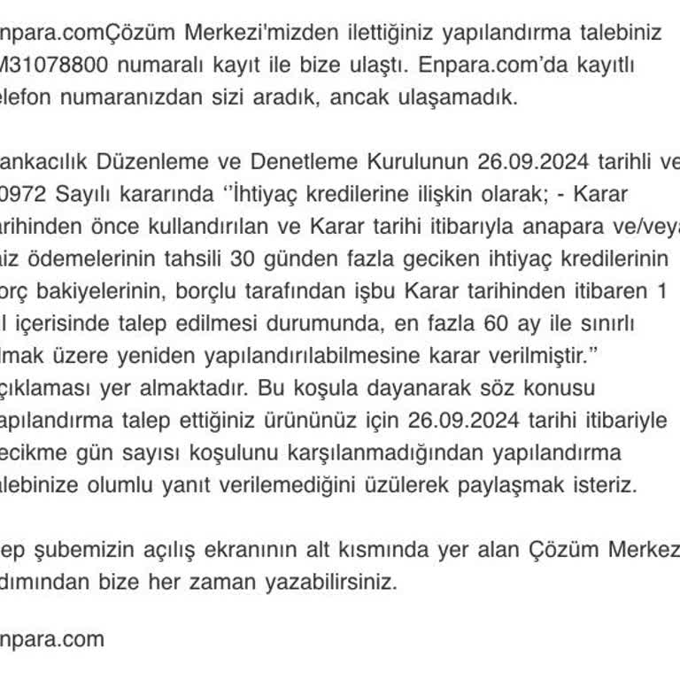 Enpara'nın Borç Yapılandırma Konusundaki Yetersizliği