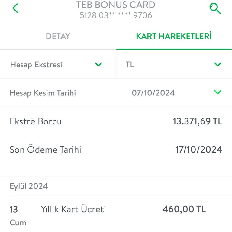 TEB Kart Aidatı İadesi Talebi