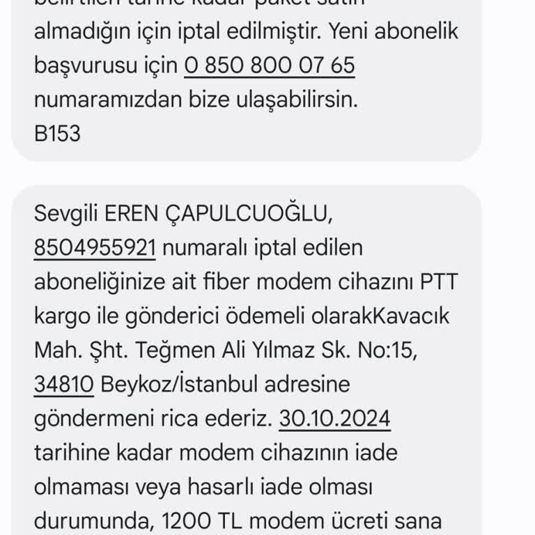 Verilmeyen Modem İçin Haksız Ceza Talebi
