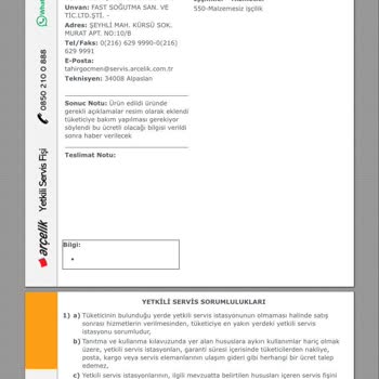 Arçelik Servis Ücretlendirmesi Ve Yanlış Fatura Sorunu