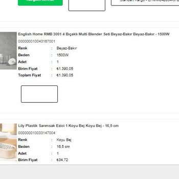 English Home Eksik Ve Yanlış İade İşlemleri