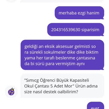 Kızımın Çantası Eksik Ve Kalitesiz Geldi, Mağaza İlgisiz