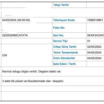 Samsung TV'de Ölü Piksel Ve Hizmet Sorunları