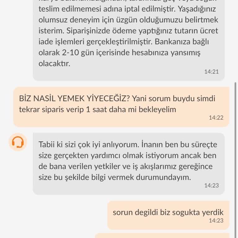 Trendyol GO'da Yemek Siparişi İptali Ve Zaman Kaybı