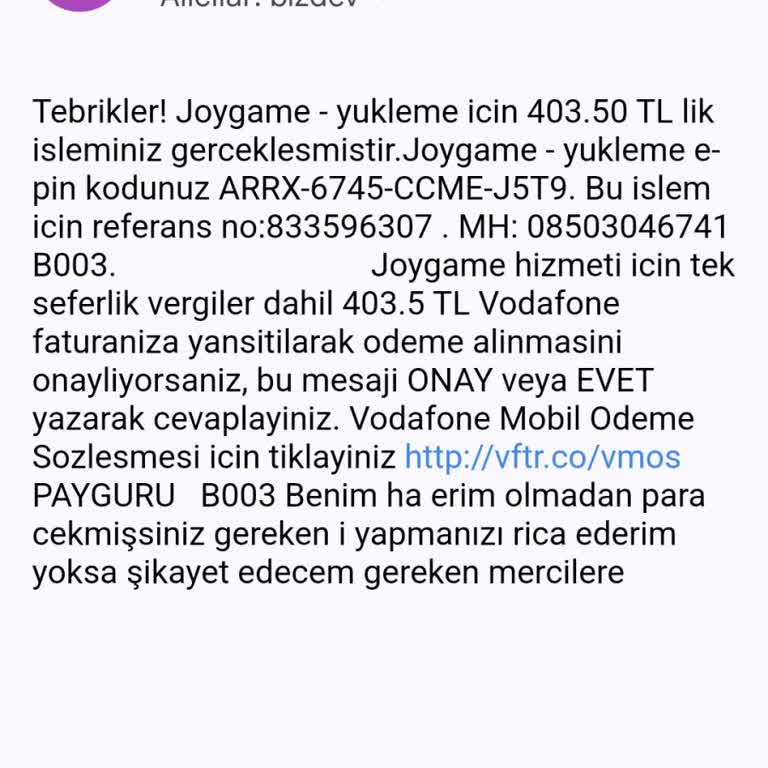 Vodafone Hesabımdan İzinsiz Para Çekimi