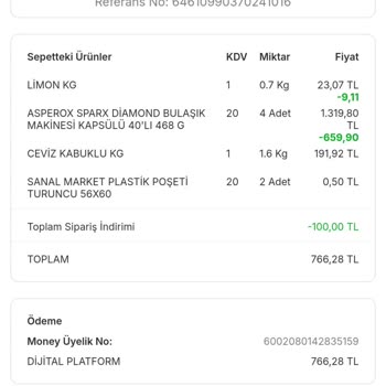 Sanal Market Siparişimde Eksik Money Yüklemesi