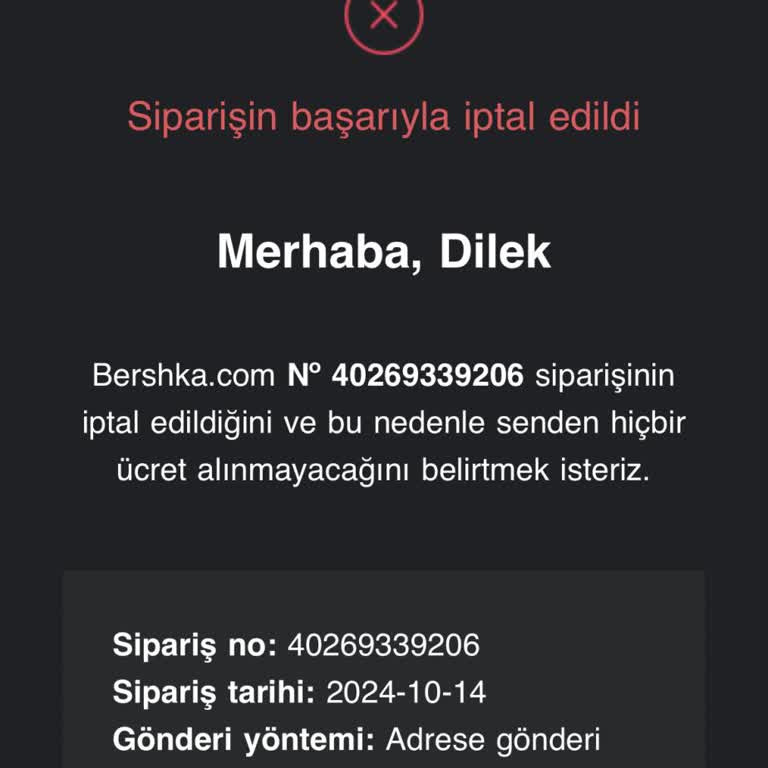 Bershka Siparişim İptal Edildi, Para İadesi Yapılmadı