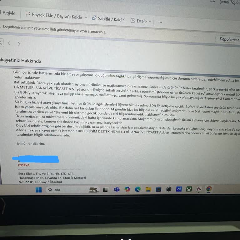 Lenovo Bilgisayarımın Onarım Sürecinde Yaşadığım Sorunlar
