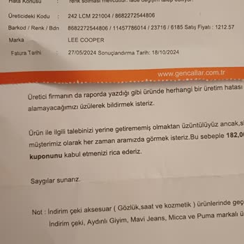 Lee Cooper Pantolonlarda Renk Solması Ve Müşteri Hizmetleri Sorunu