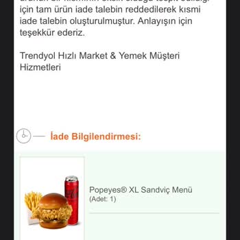 Kokmuş Hamburger Ve Yetersiz İade