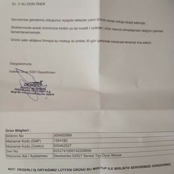 Trendyol Ve Despec Bilgisayar Arasında Kayıp Ürün Ve Mağduriyet