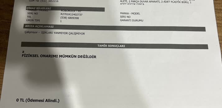 Roborock H7 Servis Kabusu: Kırık Ve Onarılamaz Cihaz - Şikayetvar