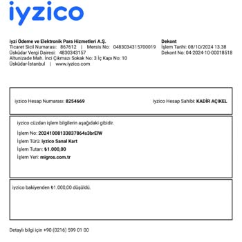 Migros'tan Alınan Alışveriş Kodlarının Gönderilmemesi Ve İade Talebi
