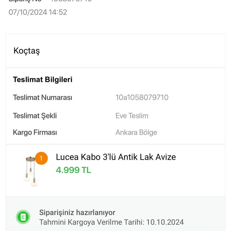 Koçtaş'tan Aldığım Ürün 8 Gündür Kargoya Verilmiyor