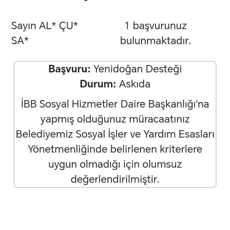 Yenidoğan Desteği Başvurumun Askıda Kalması Hakkında Bilgi Eksikliği