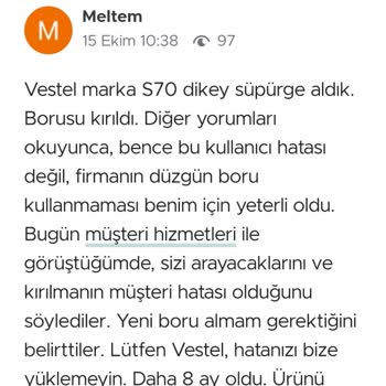 Vestel S70 Süpürge Borusu Sorunu