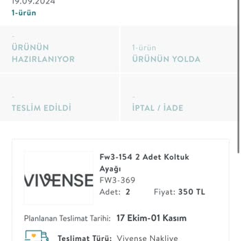 Vivense Koltuk Ayakları Teslimat Sorunu