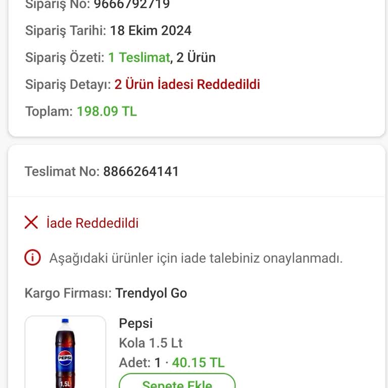 Teslim Edilmeyen Sipariş Ve Reddedilen İade