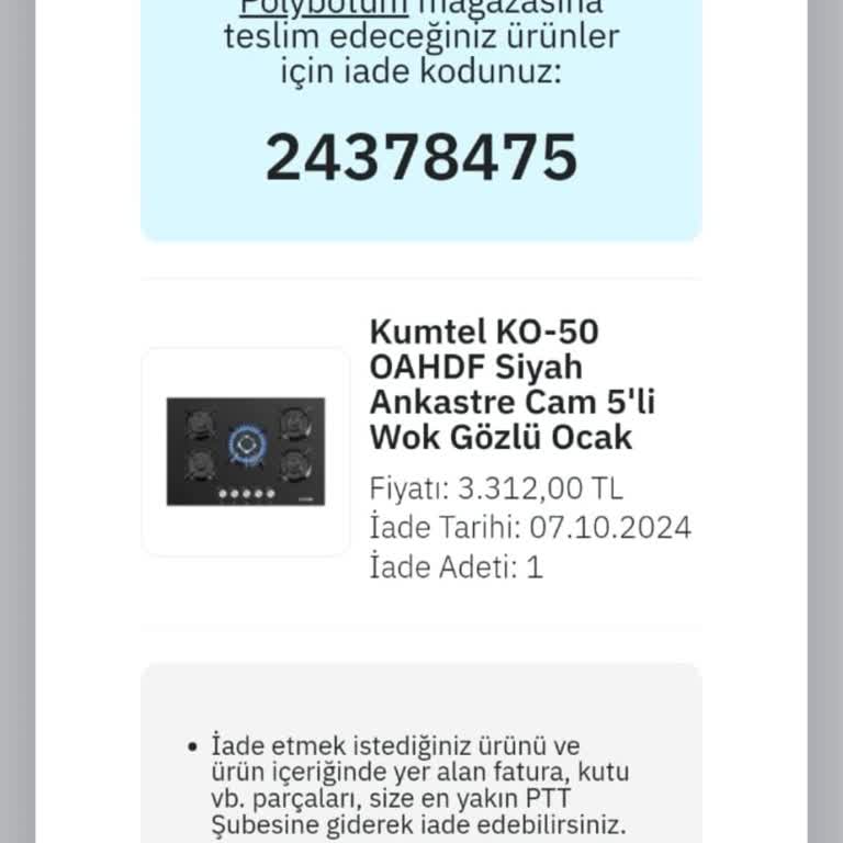 İade Edilen Ocak İçin Bilgi Alamıyorum
