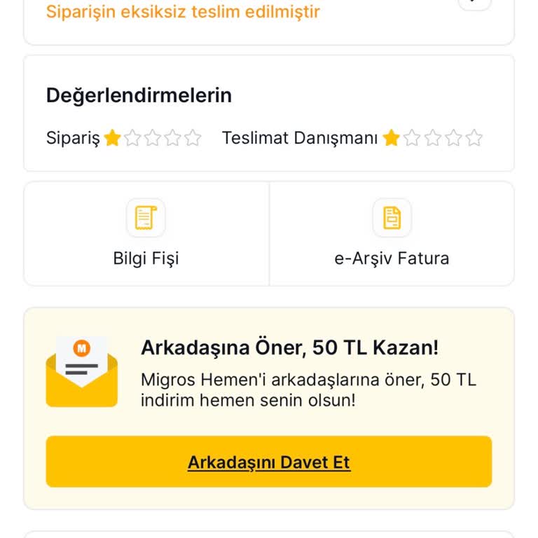 Migros Eksik Sipariş Ve İletişim Sorunu