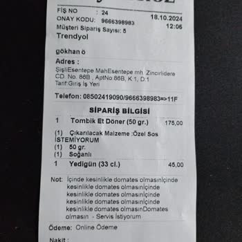 Domates İstemediğim Siparişimde İade Reddi
