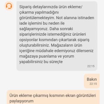 Domates İstemediğim Siparişimde İade Reddi