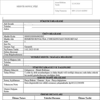 Sürekli Arızalanan Çay Makinesi Ve İlgisiz Servis