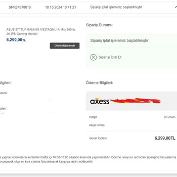 Onay Sürecinde Bekleyen Monitör Siparişim Ve İptal Edilen Fiyatlandırma Sorunu