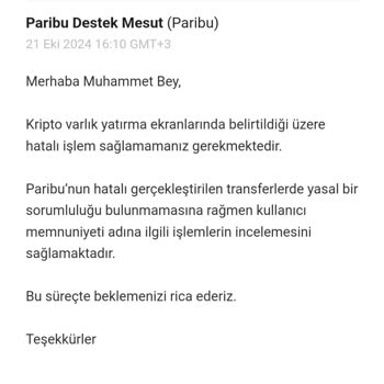 Paribu'da Tezos Ağı Üzerinden Gönderilen Paranın Hesaba Geçmemesi
