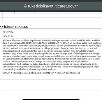 Garantili Puma Ayakkabının Kusuru Kabul Edilmiyor