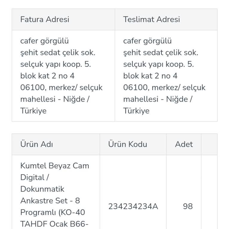 Ankastre Seti Siparişimde Gecikme Ve İade Sorunu