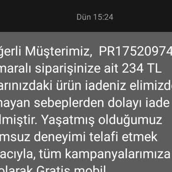 Gratis'ten Ücret İadesi Ve Sipariş Durumu Sorunu