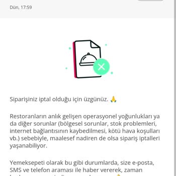 Yemek Sepeti'nde Sipariş İptali Ve Fiyat Artışı Mağduriyeti