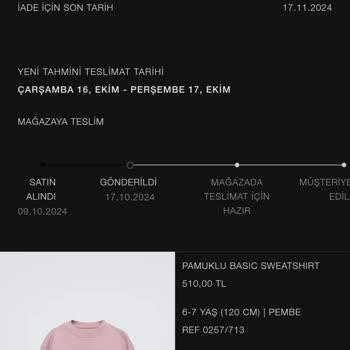Zara'dan Sipariş Edilen Sweat'in Teslimat Sorunu Ve Yetersiz Müşteri Desteği