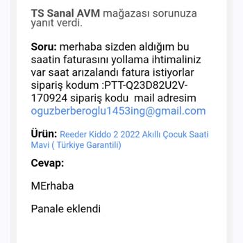 Reeder Kido 2 Saat İçin Fatura Sorunu