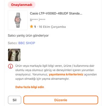 Yanlış Ürün Gönderimi Ve Sansürlenen Yorumlar