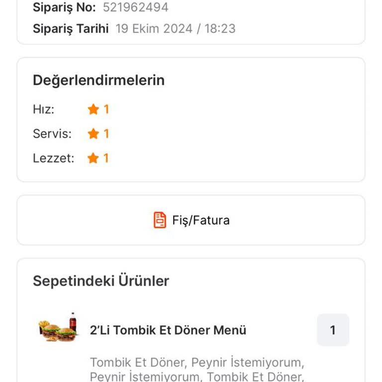 Sipariş Verildi, Yemek Gelmedi, Para İadesi Yok