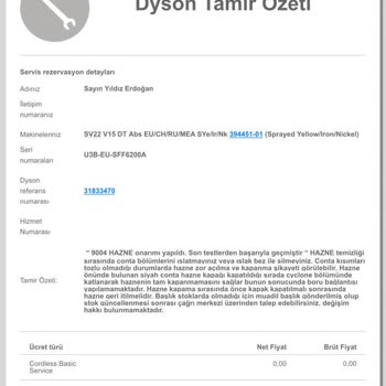 Dyson V15 Süpürge Yanlış Başlık Ve Gürültü Sorunu