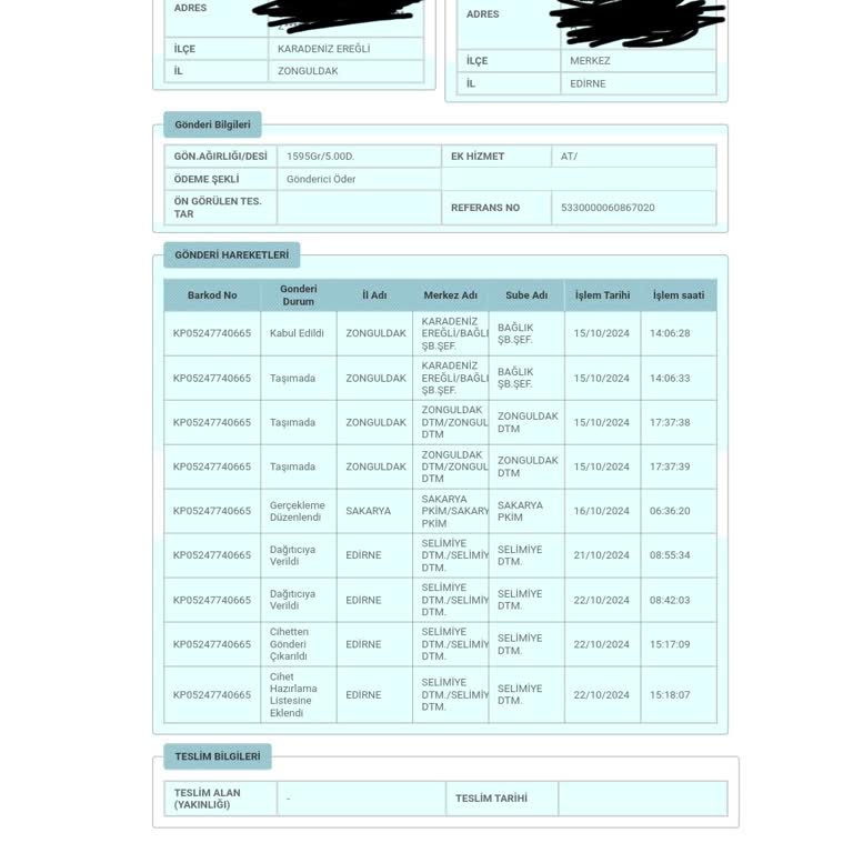 PTT Kargo Teslimatında Sürekli Gecikme Ve İlgisizlik