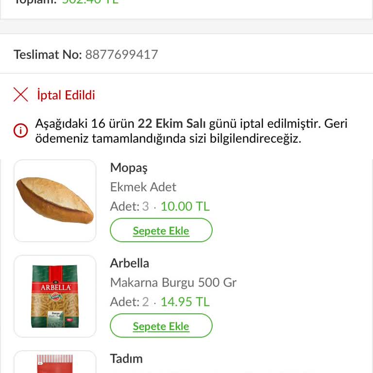 Mopaş Hipermarket Trendyol GO Siparişlerinde İlgisizlik Ve Zamanında Teslimat Sorunu