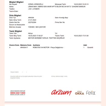 Arzum Robotek X4: 15 Günlük Üründe Motor Sorunu