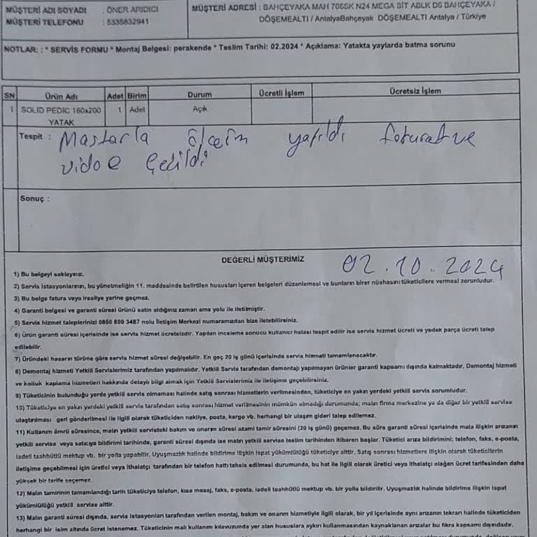 Yatak Batması Sorunu Ve Yetersiz Müşteri Hizmetleri