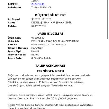 Finlux Klima Isıtma Sorunu Ve Güven Kaybı