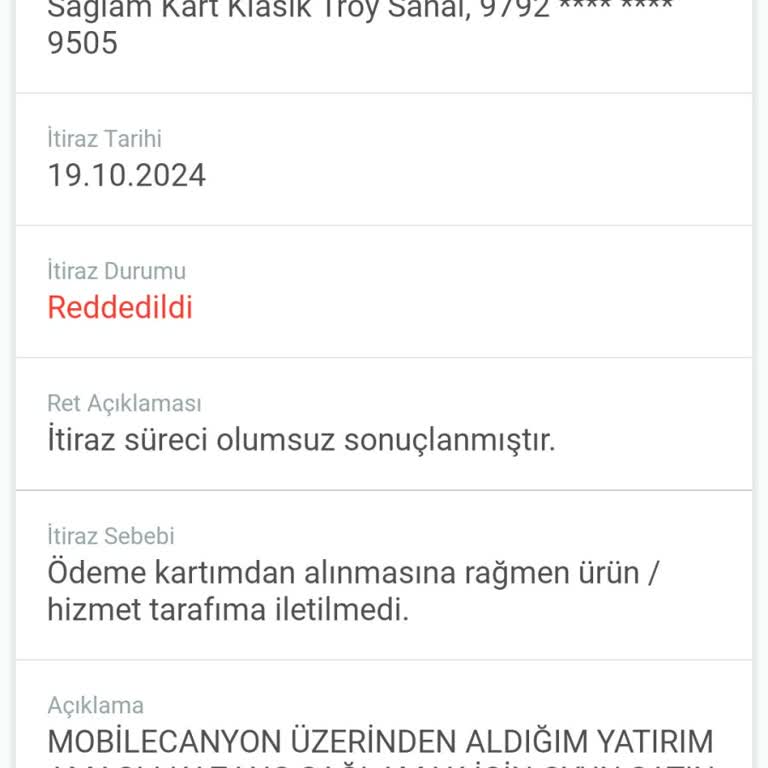 Harcama İtirazım Reddedildi, Müşteri Memnuniyeti Nerede?