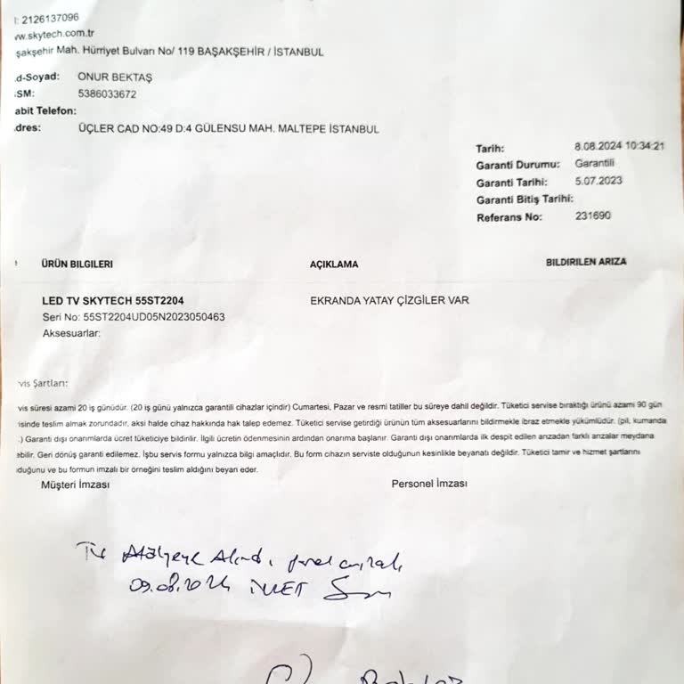 Skytech Televizyonumun Uzun Süreli Tamir Süreci Ve Stok Sorunu