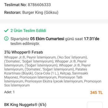 Burger King Silifke Şubesi Paket Servislerinde Sürekli Eksik Ürün Sorunu