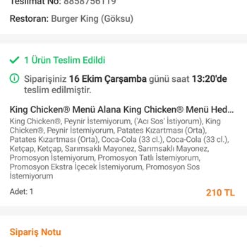 Burger King Silifke Şubesi Paket Servislerinde Sürekli Eksik Ürün Sorunu