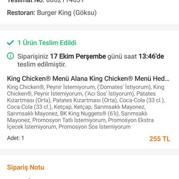 Burger King Silifke Şubesi Paket Servislerinde Sürekli Eksik Ürün Sorunu
