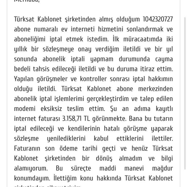 Hatalı Sözleşme Yenileme Ve Fatura Sorunu