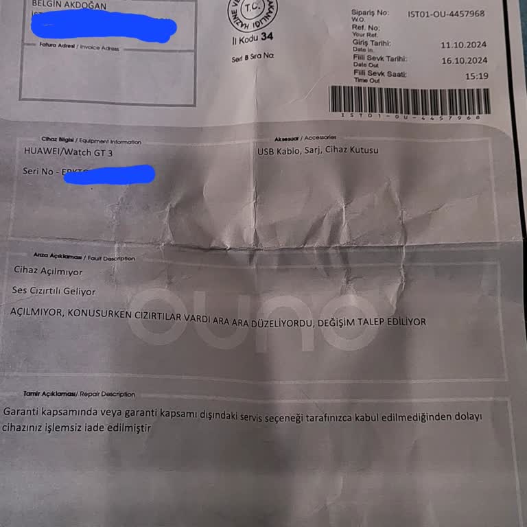 Huawei Saatim Bozuldu, Teknik Servis İlgisiz